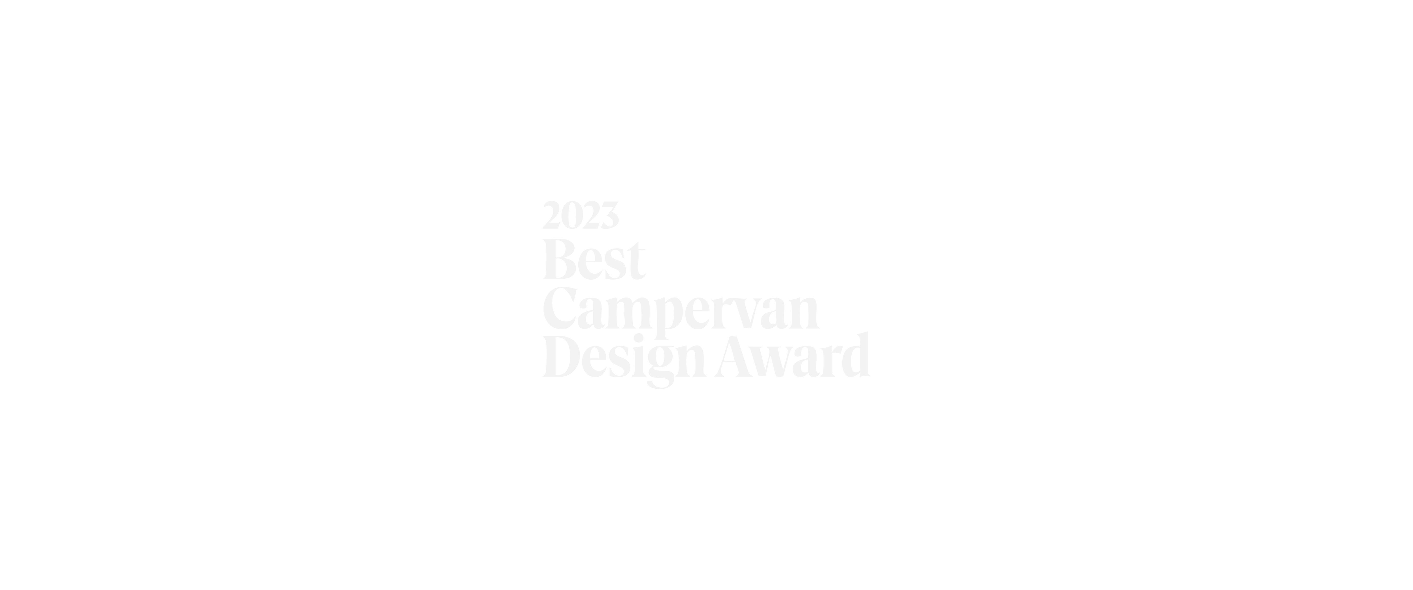 Text stating 2023 Best Campervan Design Award on black background.